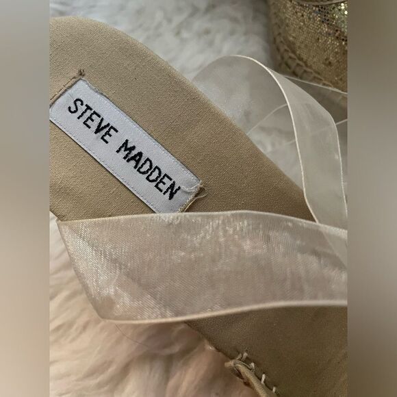 Steve Madden Boca Gold Glitter Espadrille Wedge Ankle Tie Sandals 9 - Picture 6 of 6